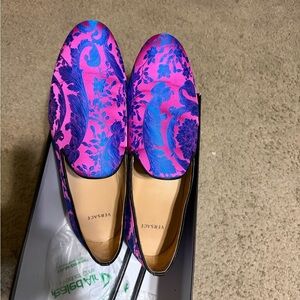 Versace Men's Pink and Blue Patterned Loafers